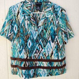 K Studio Collection Button Up Blouse Top Women’s Sz14 Multicolor Stretchy.RG1-92